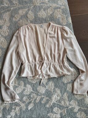 Sunday Best Soft Blush Drawstring Peplum Blouse